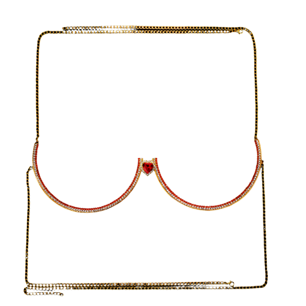 Luxury crystal heart body chain bra with bracket splicing - premium resort dance jewelry
