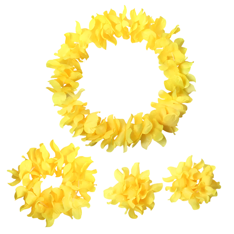 Hawaiian hula dancing flower lei set for tropical parties and resort celebrations