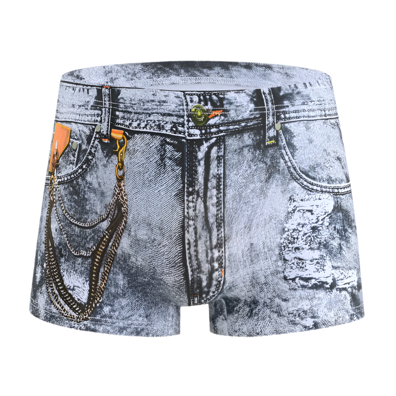 3D print denim boxer briefs with cowboy styling for resort comfort wear