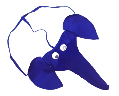 Novelty elephant-themed thongs in various colors and patterns with googly eyes and ears