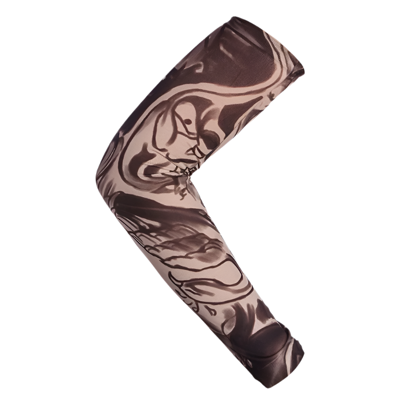Close-up of a temporary tattoo sleeve, showcasing detailed artwork and realistic appearance.