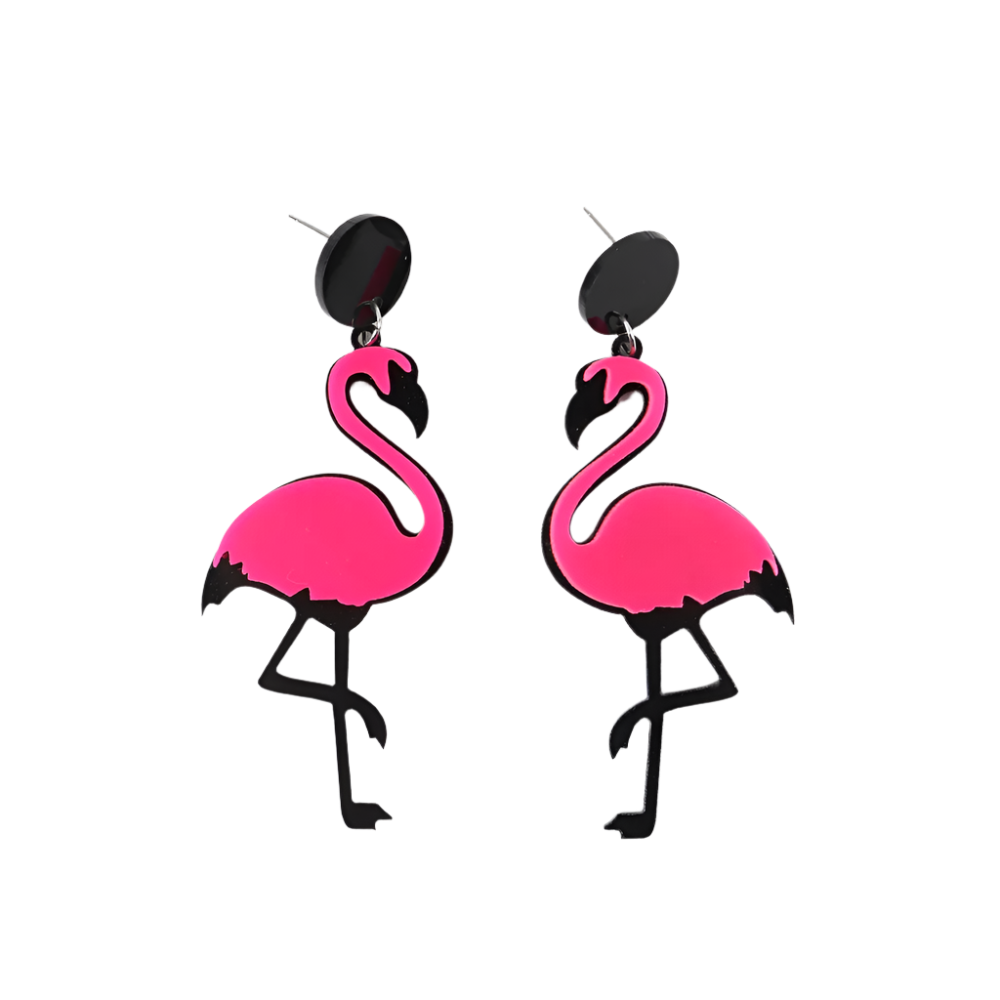 Geometric flamingo and parrot acrylic dangle earrings for tropical resort parties