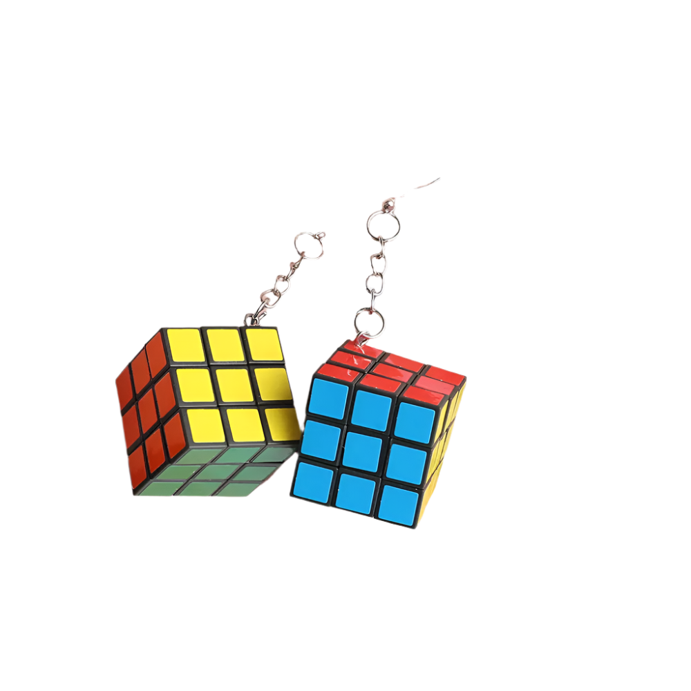 Colorful 3D magic speed cube resin dangle earrings for fun resort wear
