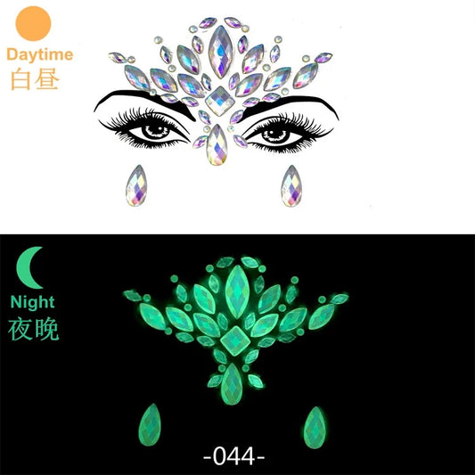 Glow in the Dark Face Gems | Rhinestone Festival Face Stickers