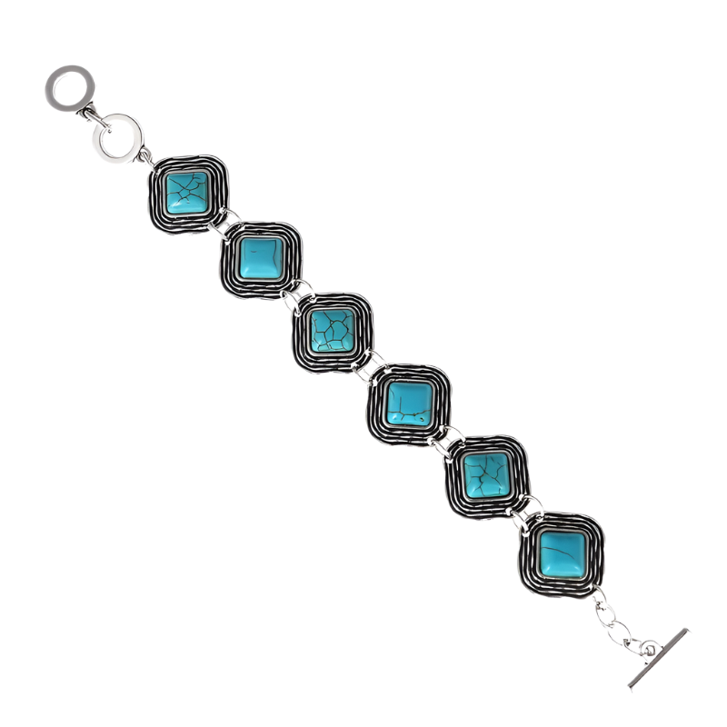 Bracelet with turquoise square stones on a white background