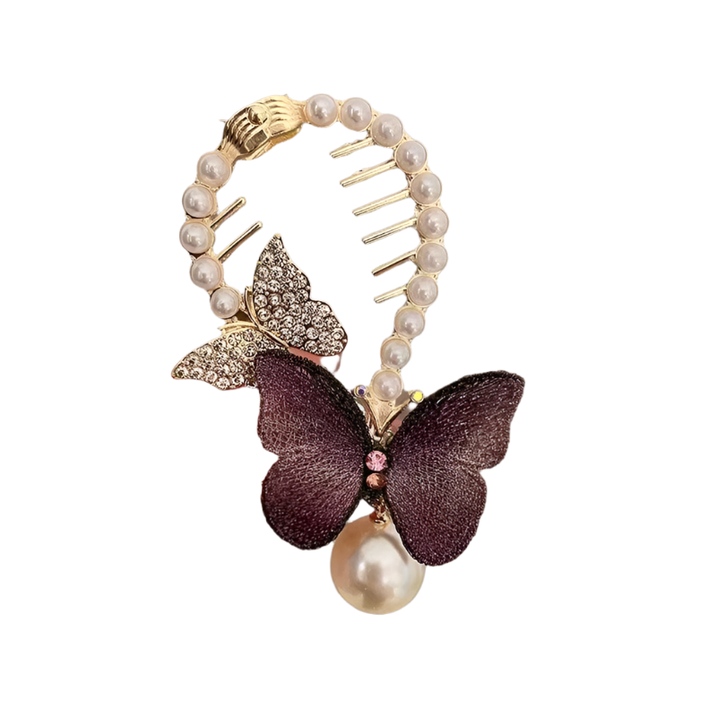 Elegant hair accessory featuring a wing-shaped rhinestone design that cascades down the back of the head. The piece forms a Y-shape with crystalline stones arranged in a delicate pattern against dark hair.