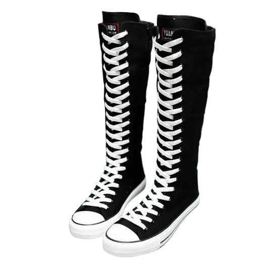 Women’s Knee High Lace-Up Sneakers | High Top Canvas Boots