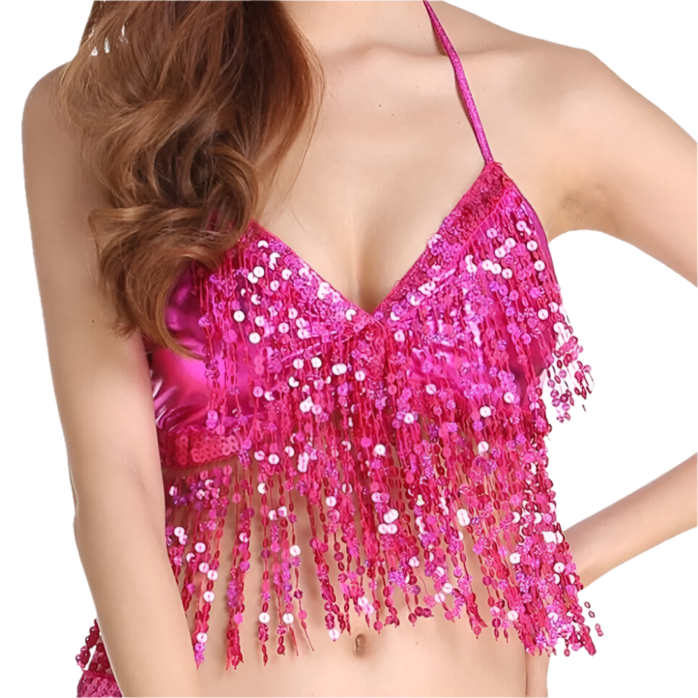 sequin tassel belly dance halter bra for international cultural performance wear