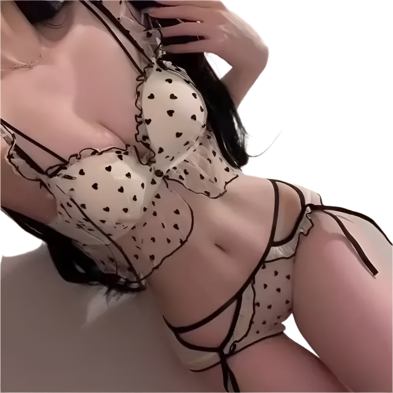 Pure desire polka dot bra set with sweet lace design