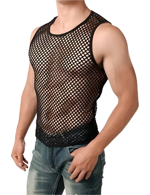 plus size black fishnet tank with fish tulle net design for nightclub and fitness resort wear