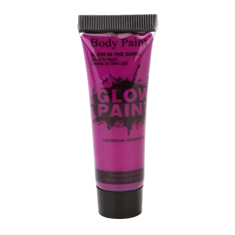 Purple tube of glow paint with black text on a white background
