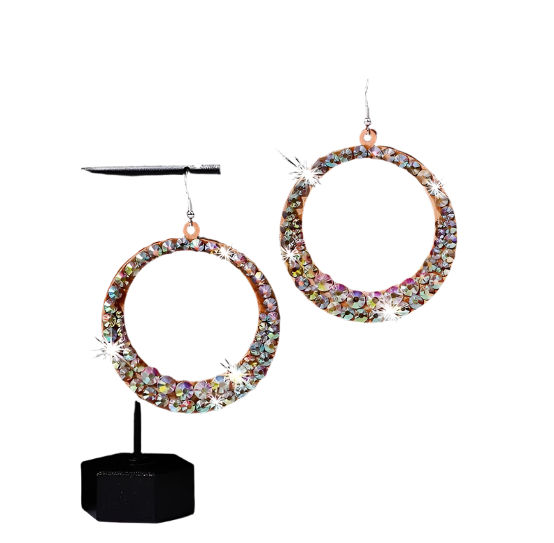 Exotic rhinestone belly dance earrings with sparkling crystals for oriental dance performances and resort wear