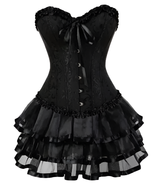 Luxury black plus size corset and tutu skirt set with vintage lace-up details