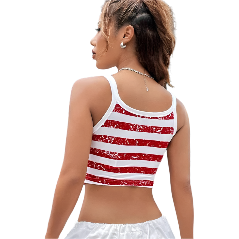 Gothic-style USA flag crop top with backless Y2K design