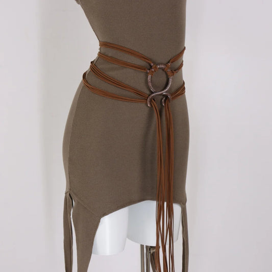 Viking Fringe Waist Belt | Faux Leather Ring Harness Belt