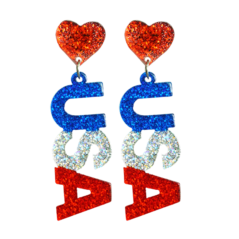 Pink shining festival earrings with patriotic elements