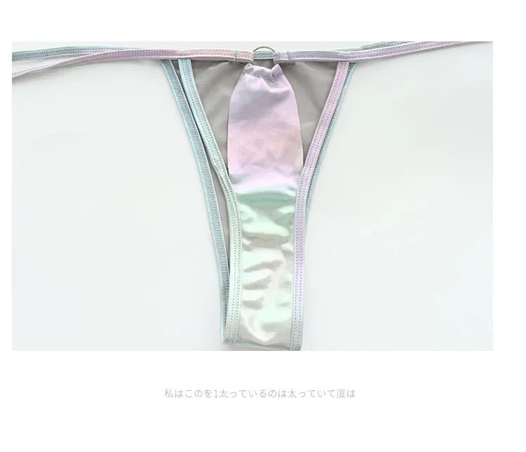 Summer Micro Bikini Set Women Swimwear Laser Holographic Halter Tops Bra Thong Bathing Suit Beachwear Brazilian Biquini