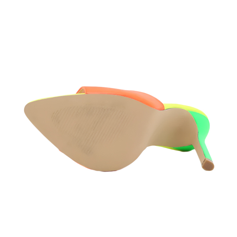 Pointed toe camouflage slides with high heels - perfect for summer resort evenings