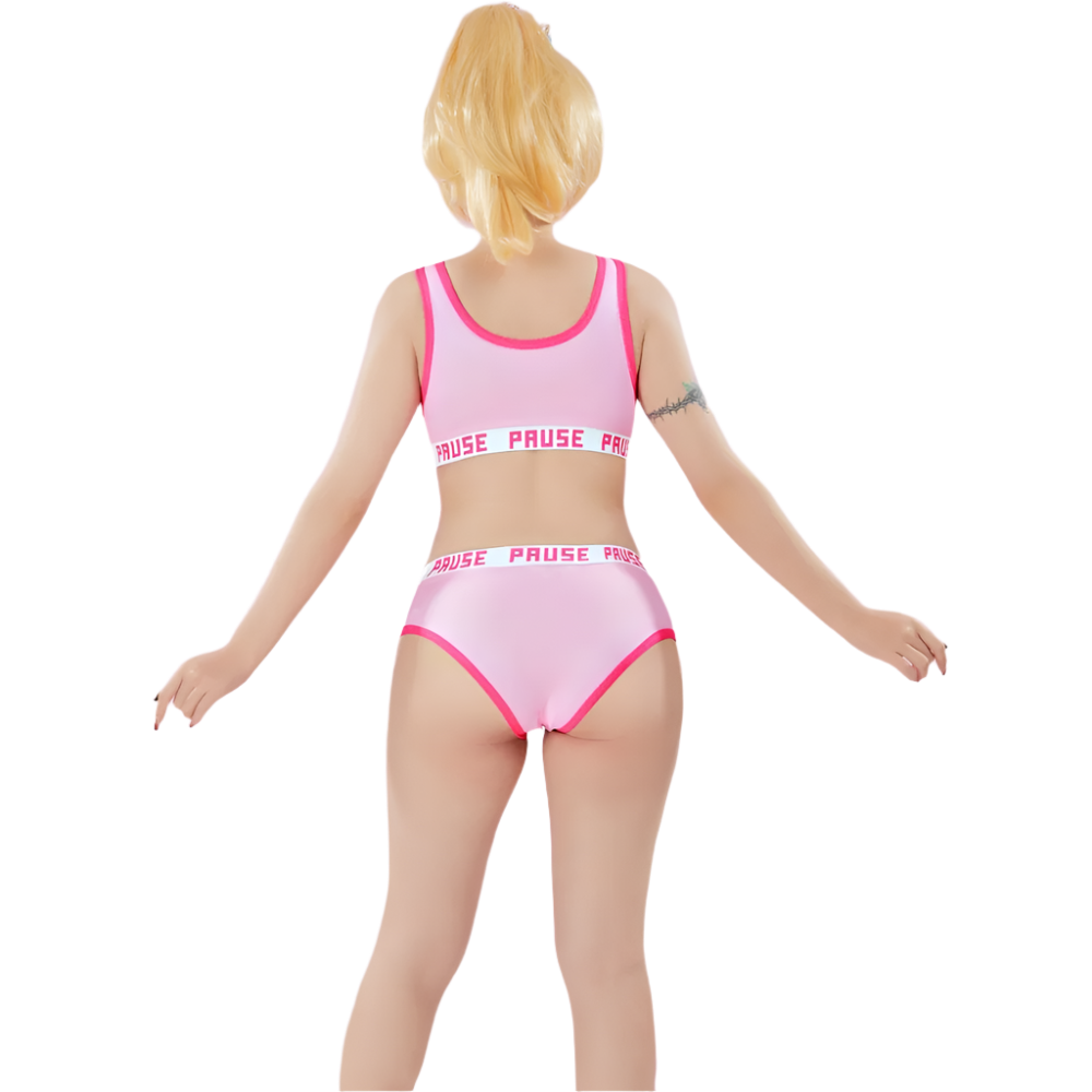 Playful peach-inspired sports tank and brief set for active resort wear and cosplay