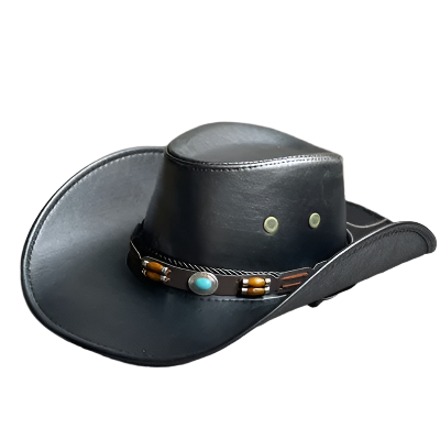 Faux leather western cowboy hat with vintage Panama design for resort wear