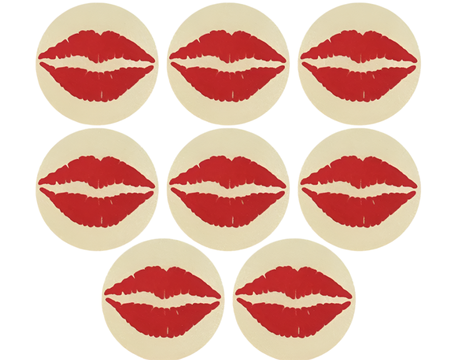 8-piece KISS red lip print satin nipple covers with self-adhesive design for strapless resort fashion