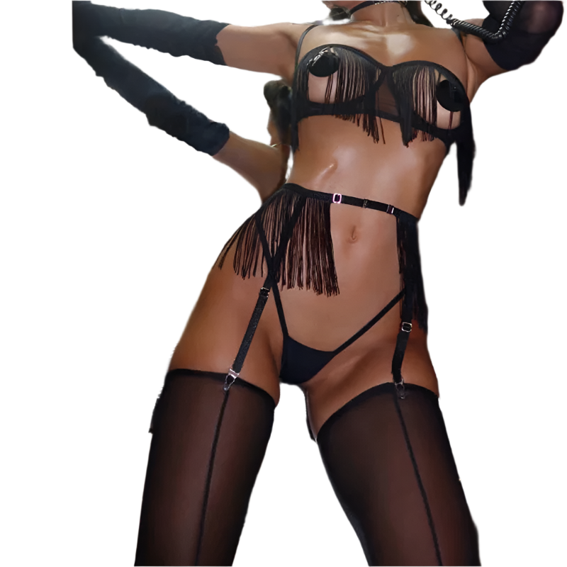 Luxury 8-piece transparent lingerie set with garters for resort theme nights