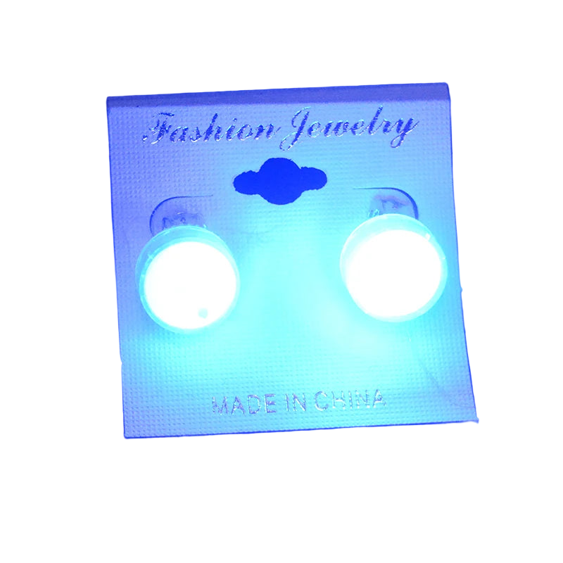 Glowing earrings on a 'Fashion Jewelry' card against a blue background