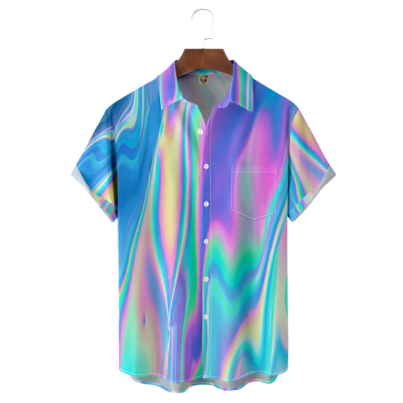 Hawaiian 3D line print shirt with Y2K Harajuku styling for men's summer resort casual wear