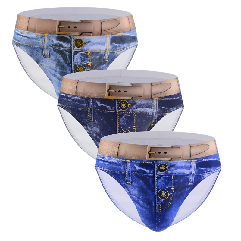 3-pack men's denim 3D print boxer shorts with cowboy U convex pouch cotton breathable jeans style design for western resort underwear