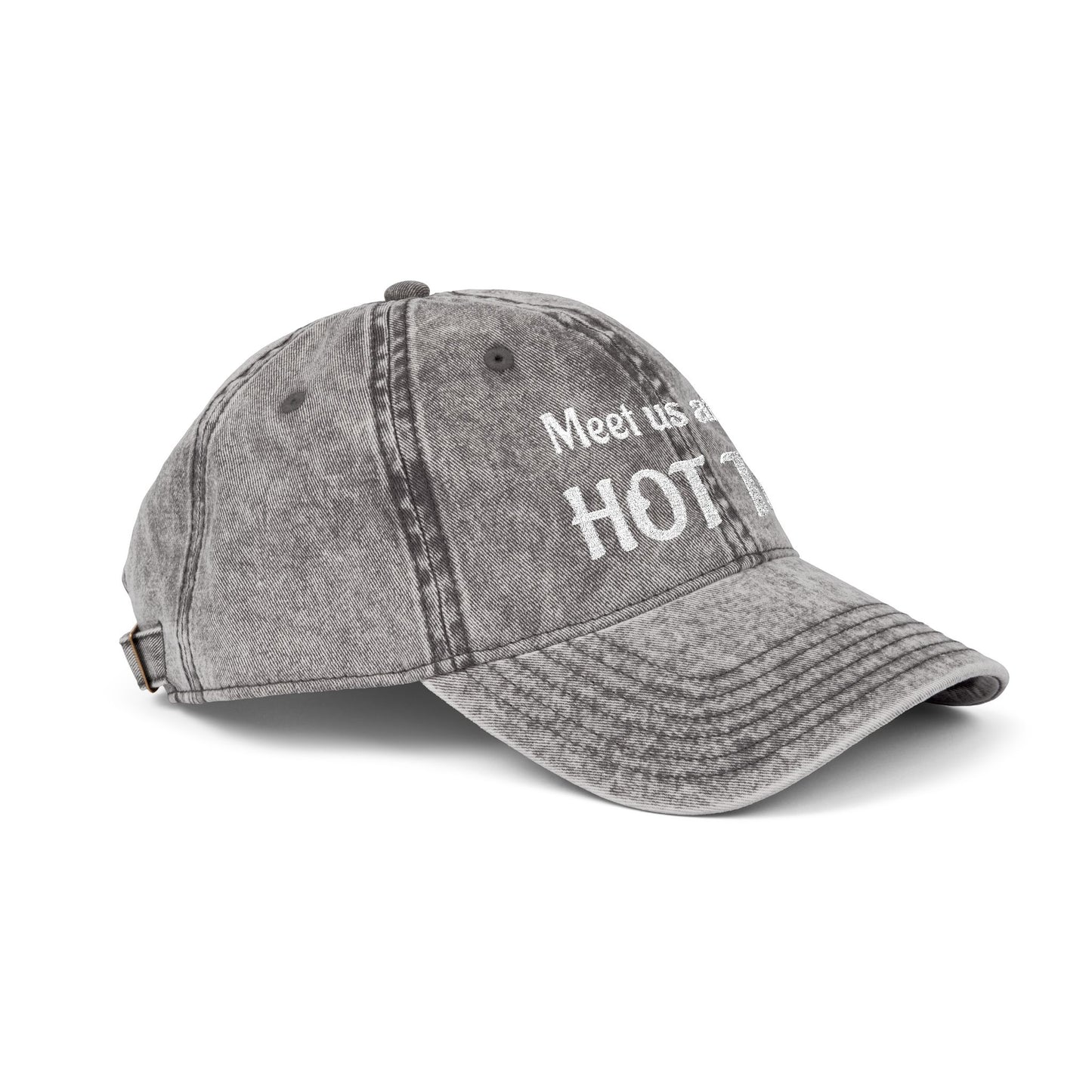 Embroidered 'Meet Us at the HOT Tub' Vintage Cap — Distressed Red Baseball Hat