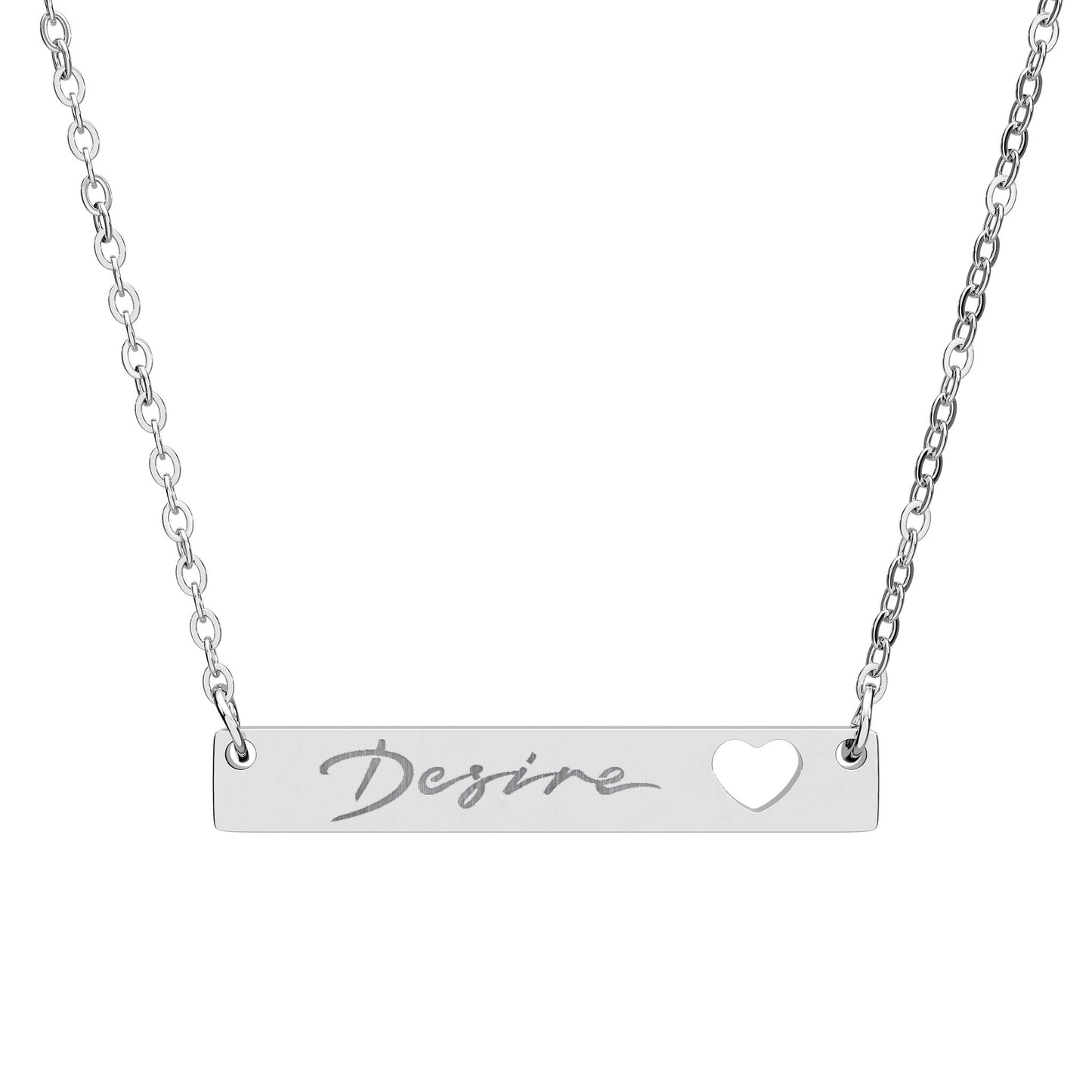 Engravable Cutout Heart Bar Necklace — Personalized Name Bar Pendant