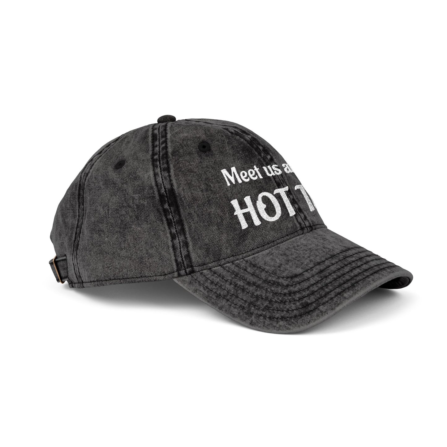 Embroidered 'Meet Us at the HOT Tub' Vintage Cap — Distressed Red Baseball Hat