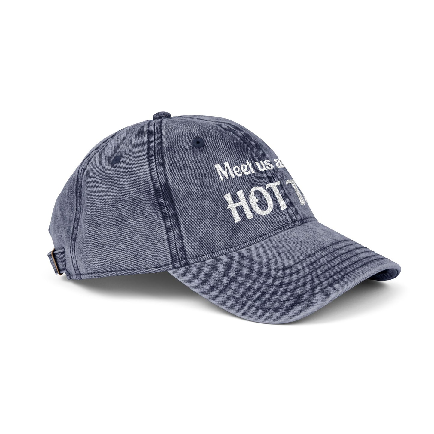 Embroidered 'Meet Us at the HOT Tub' Vintage Cap — Distressed Red Baseball Hat