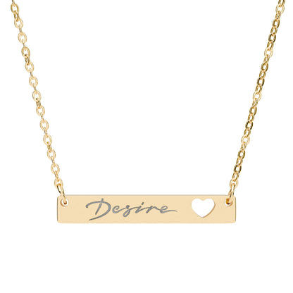 Engravable Cutout Heart Bar Necklace — Personalized Name Bar Pendant
