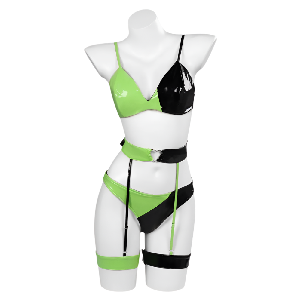 Shego-inspired two-piece costume with top and pants for resort theme nights

