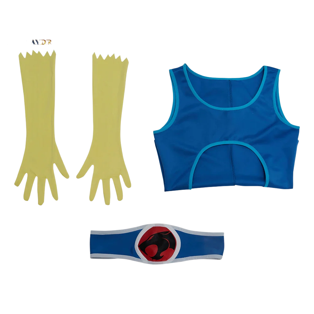 Blue Superhero Costume: A blue bodysuit with a bold emblem on the chest, paired with yellow gloves, inspired by a classic superhero design.