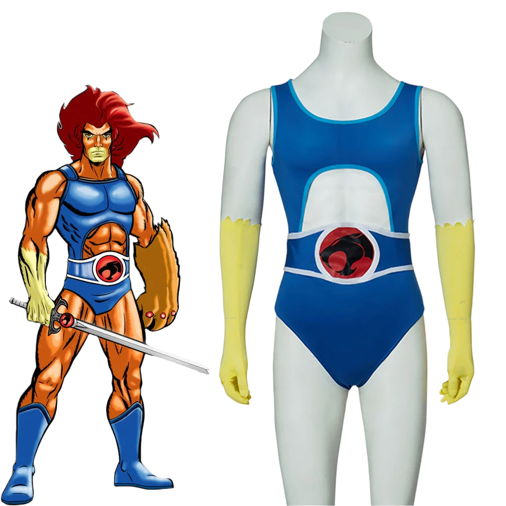 Blue Superhero Costume: A blue bodysuit with a bold emblem on the chest, paired with yellow gloves, inspired by a classic superhero design.