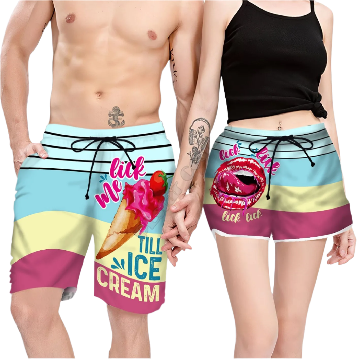 Couples Matching Flirty Message Beach Shorts featuring playful design, perfect for adult resort theme nights