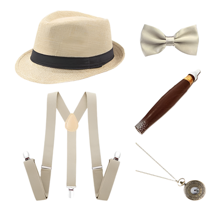 Men's Roaring 20s Gatsby accessories set with retro gangster style for resort theme nights

