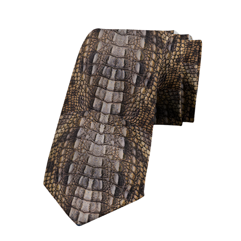 Sophisticated animal print polyester tie featuring snake and leopard patterns, 8cm width for resort formal events