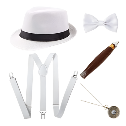 Men's Roaring 20s Gatsby accessories set with retro gangster style for resort theme nights

