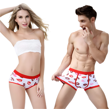 2pcs Fashion Couple Panties Set Mens Boxers Shorts Sexy Kiss Lips Women's Underwear