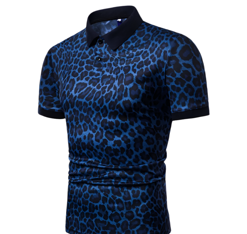 Slim fit leopard print polo shirt with turn-down collar, perfect for summer resort wear

