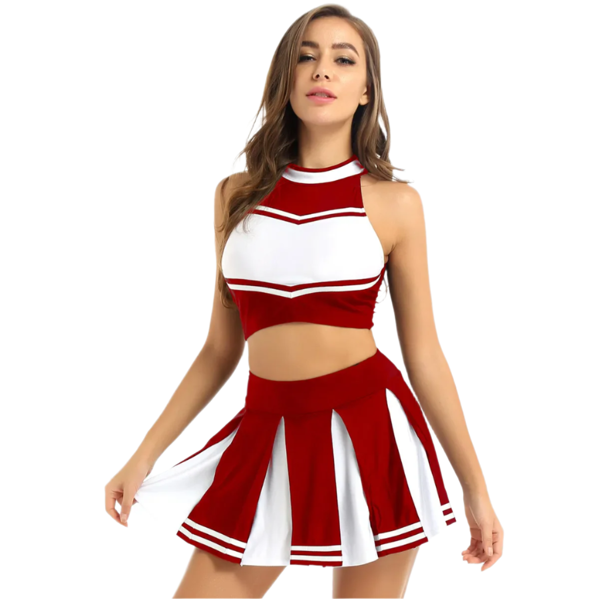 Womens Cheerleader Uniform Sleeveless Crop Top Mini Pleated Skirt