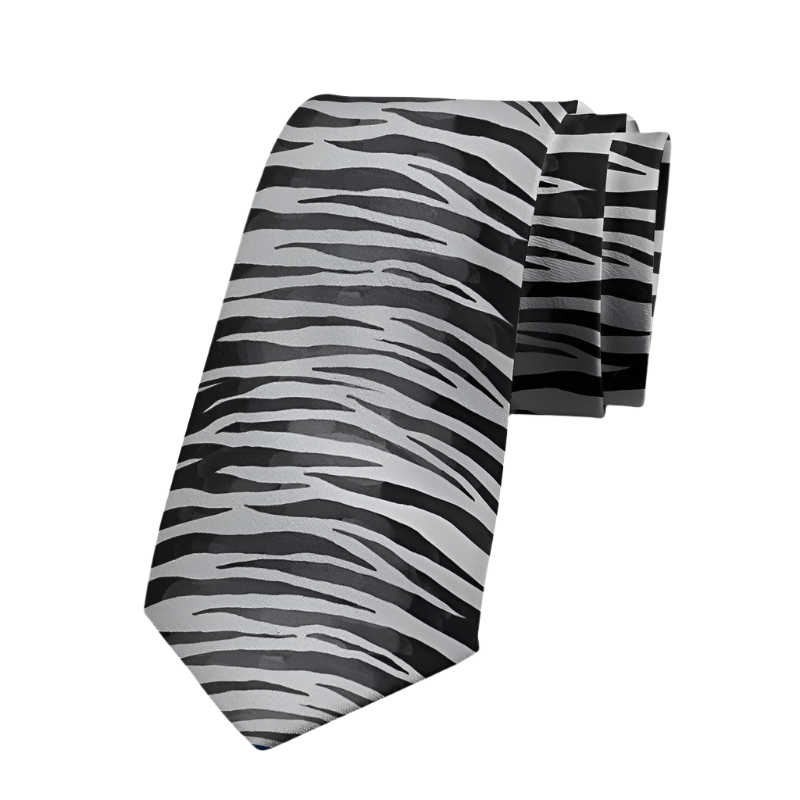 Sophisticated animal print polyester tie featuring snake and leopard patterns, 8cm width for resort formal events