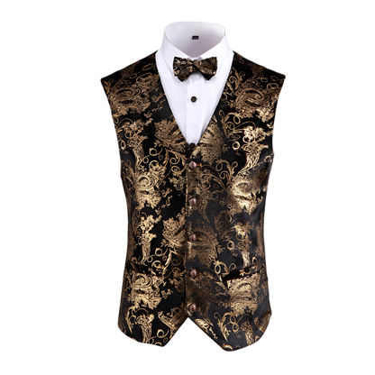 Gold steampunk waistcoat with V-neck design in plus sizes for resort formal wear

