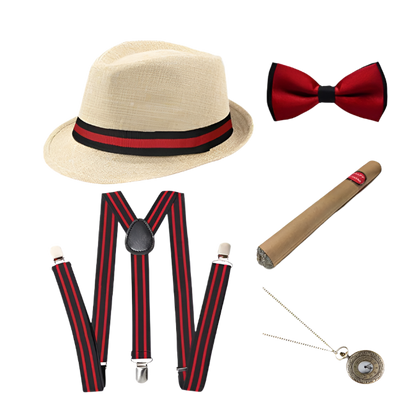 Men's Roaring 20s Gatsby accessories set with retro gangster style for resort theme nights

