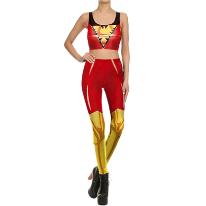 Superhero Cosplay For Women Captain Woman Croped Tops Leggings Sets