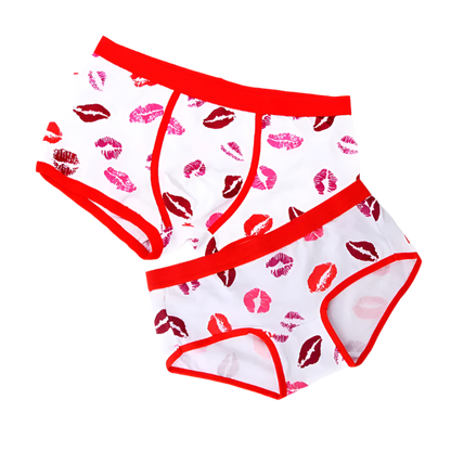 2pcs Fashion Couple Panties Set Mens Boxers Shorts Sexy Kiss Lips Women's Underwear