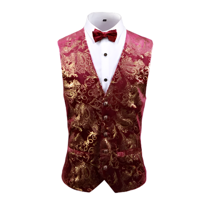 Gold steampunk waistcoat with V-neck design in plus sizes for resort formal wear

